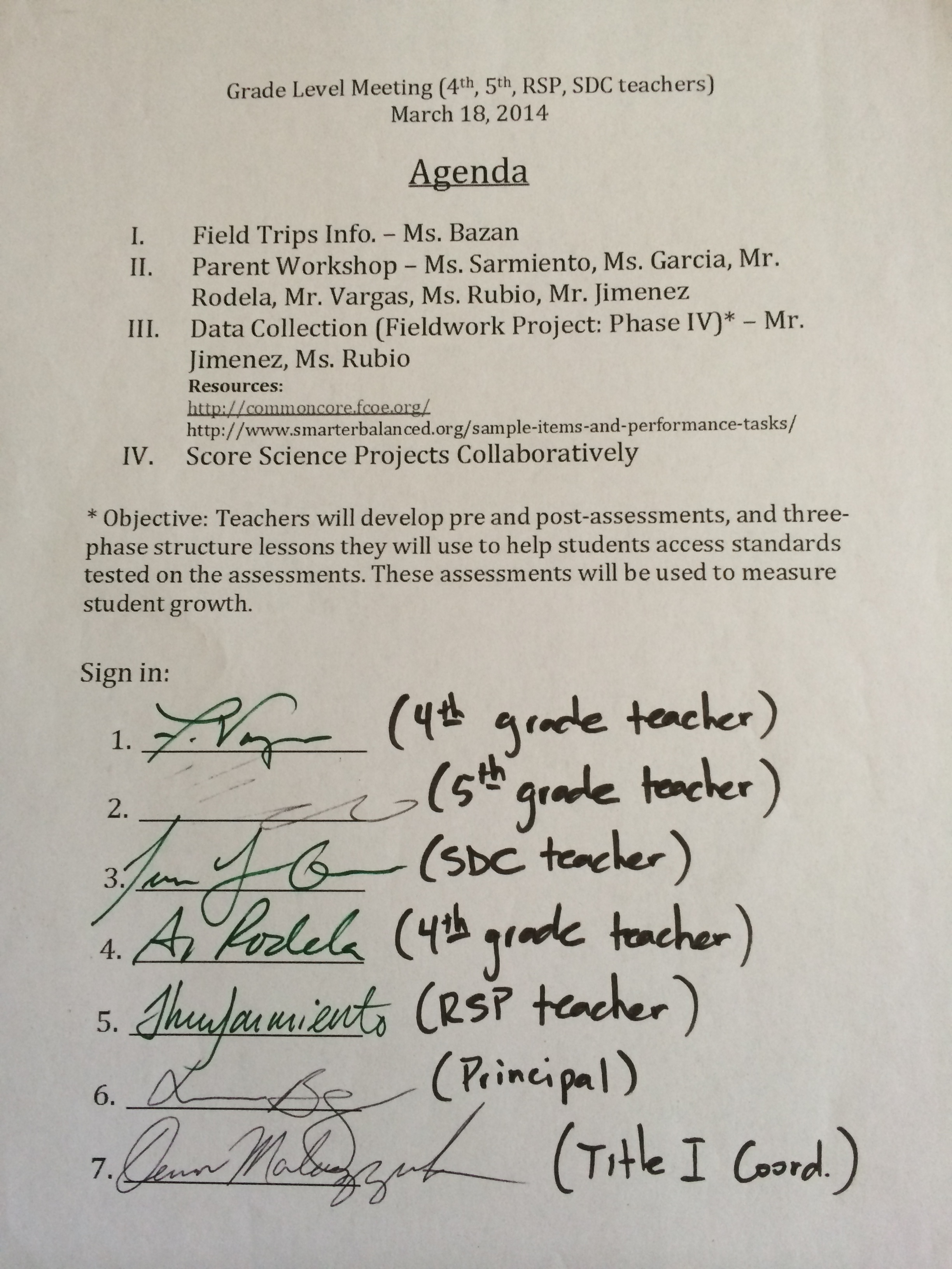 Leadership Project Phase IV Agenda and Sign-in