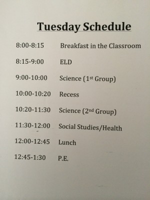 Grade-Level Daily Schedule Tuesday